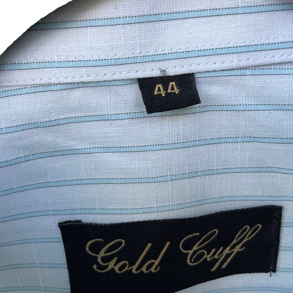 Gold Cuff Mens Long Sleeve Striped Shirt Size 44  Button Front Blue/White - Picture 8 of 9